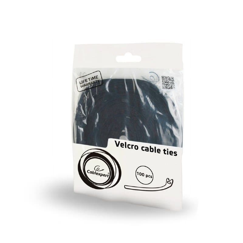 C-Tech CABLEXPERT sťahovacie pásky na suchý zips, 210mm, čierne, 100ks v balení 3