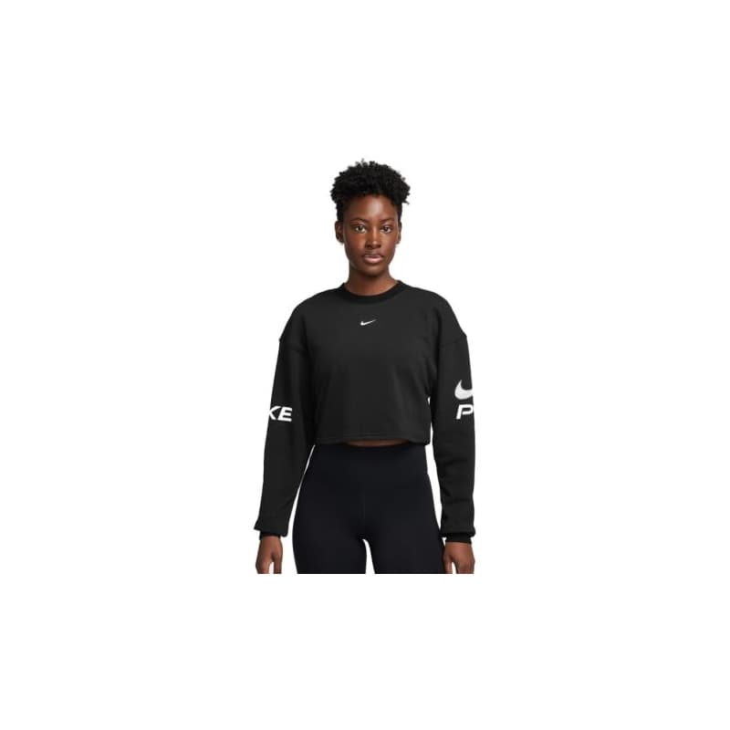 Dámska mikina NIKE PRO W NP DF FLC CREW TT GRX BLACK WHITE WHITE