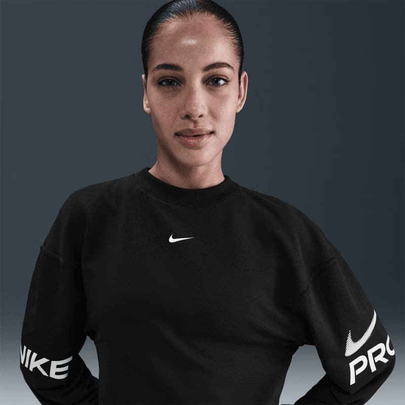 Dámska mikina NIKE PRO W NP DF FLC CREW TT GRX BLACK WHITE WHITE 3