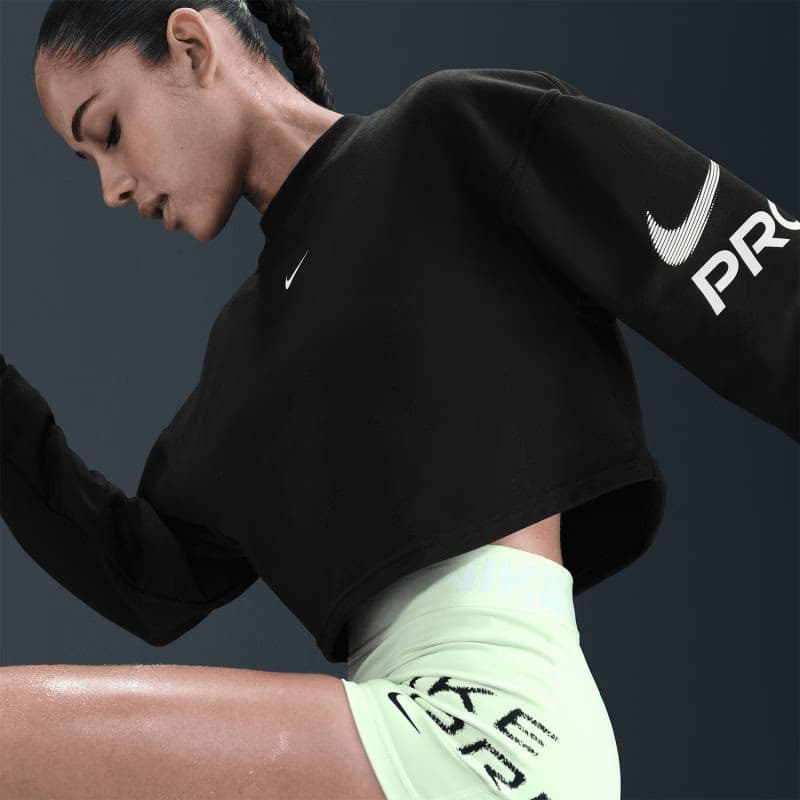 Dámska mikina NIKE PRO W NP DF FLC CREW TT GRX BLACK WHITE WHITE 4