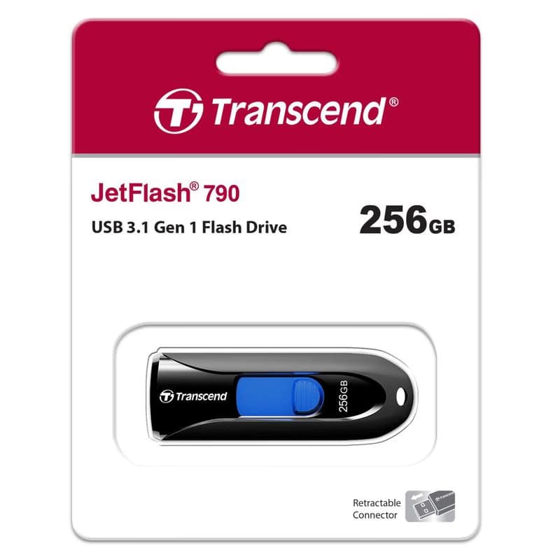 TRANSCEND Flash Disk 256GB JetFlash®790, USB 3.1 (R:100/W:40 MB/s) čierna/modrá 5