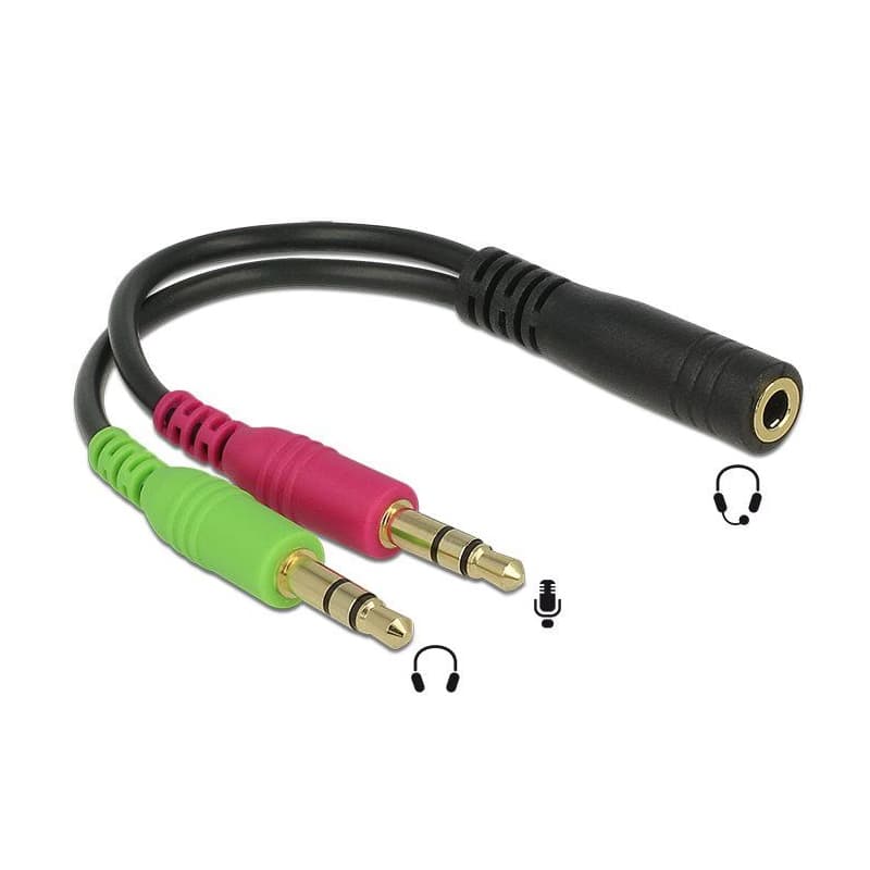 Delock adaptér stereo jack 3,5 mm 4 pin samica > 2 x stereo jack 3,5 mm 3 pin