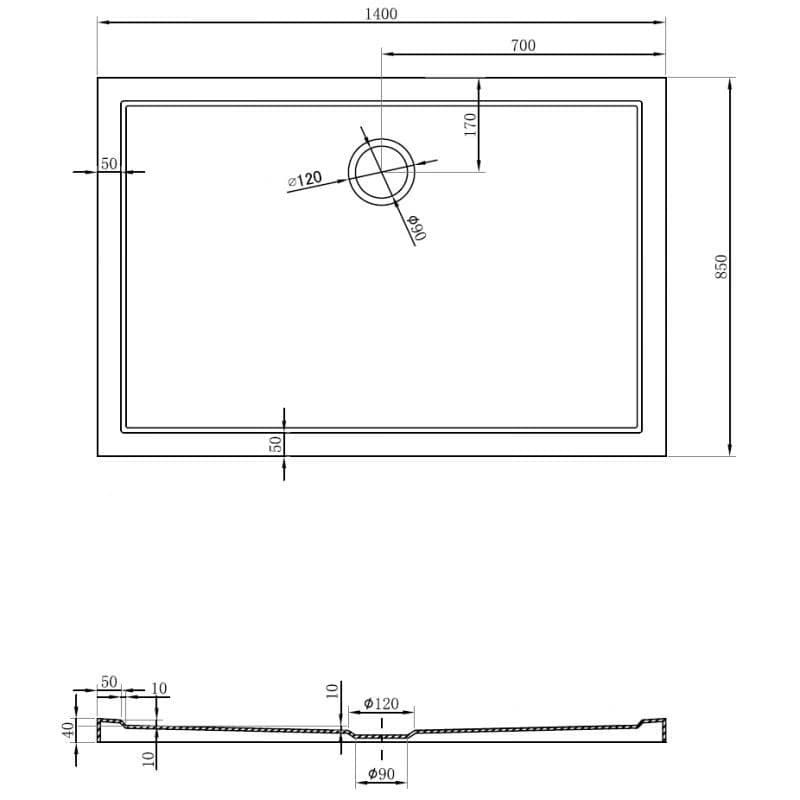 MEXEN - Flow sprchová vanička obdĺžniková slim 85 x 140, čierna mat 46R708514 6
