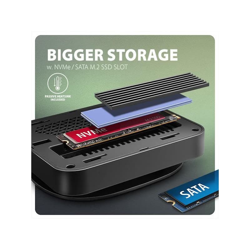 AXAGON HMC-UFO, USB 10Gbps húb, 2x USB-A, USB-C, HDMI 4k/60, RJ-45, M.2 slot, SD/mSD, audio, PD 100W, kábel USB-C 65cm 4