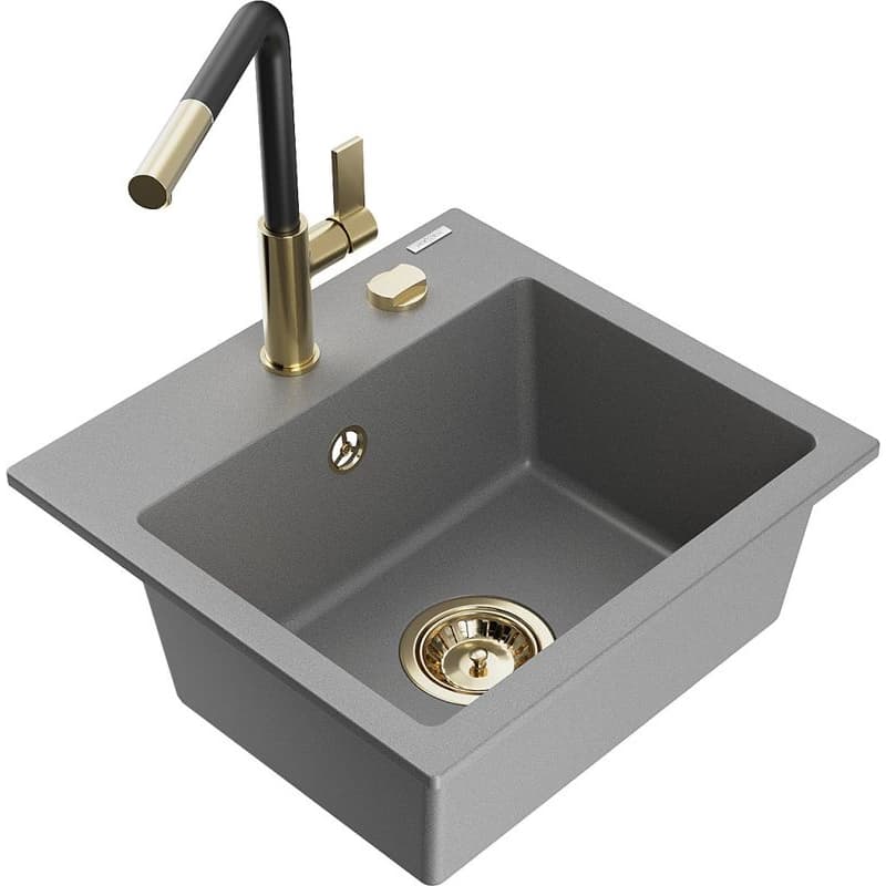 MEXEN/S MEXEN/S - Milo granitový drez 1-miska vrátane batérie Flora, šedá 6505-71-670401-57-G