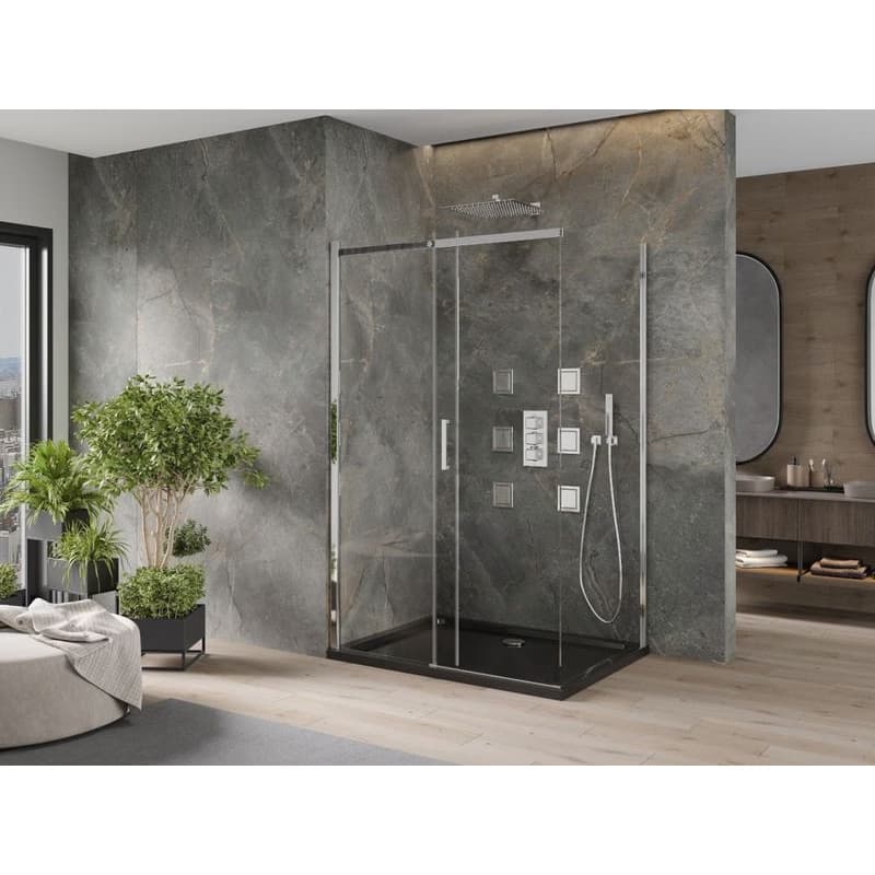 MEXEN/S - Omega sprchovací kút 100x80, transparent, chróm + čierna vanička so sifónom 825-100-080-01-00-4070 3