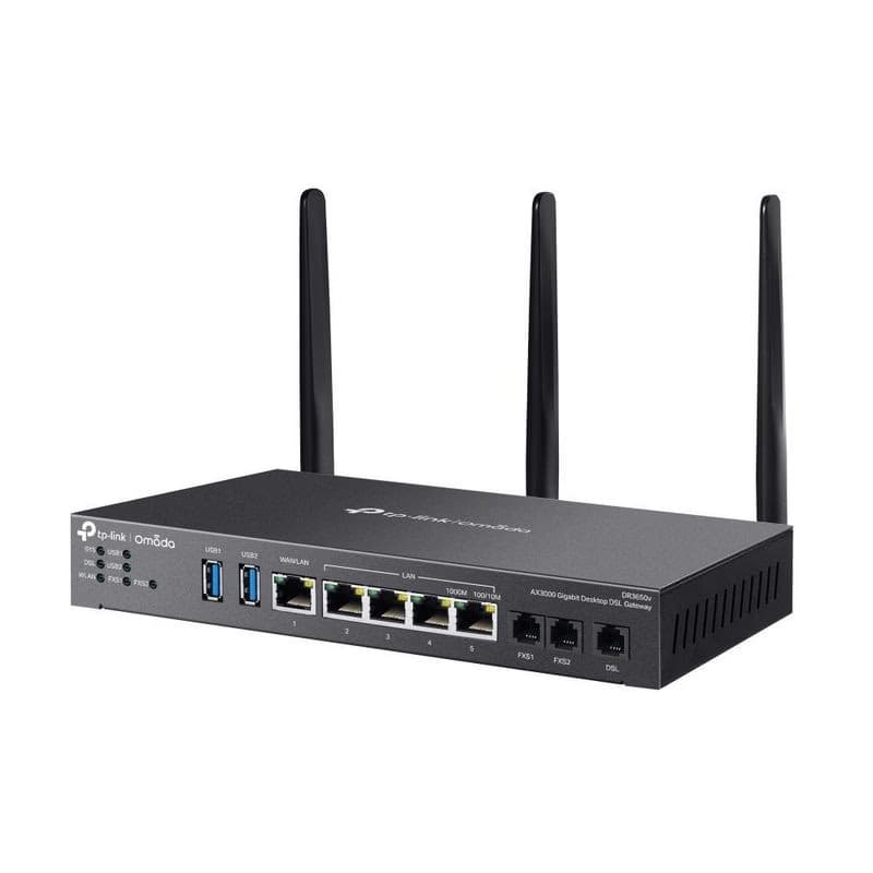 TP-Link DR3650V OMADA ADSL/VDSL gateway (AX3000, 3xRJ11(2xFXS, 1xDSL), 2, 4GHz/5GHz, 1xGbELAN/WAN, 4xGbE, 2xUSB3.0) 3