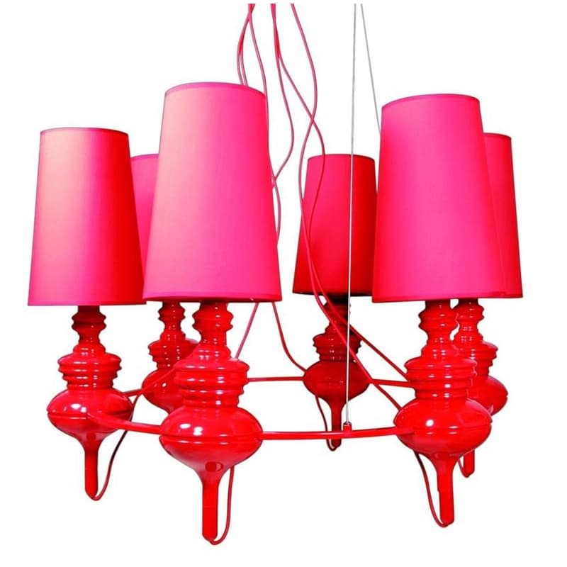 Červená závesná lampa, nastaviteľná, luster, 6xE14, Decoria