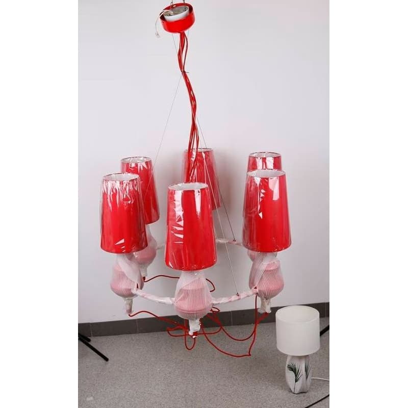 Červená závesná lampa, nastaviteľná, luster, 6xE14, Decoria 3
