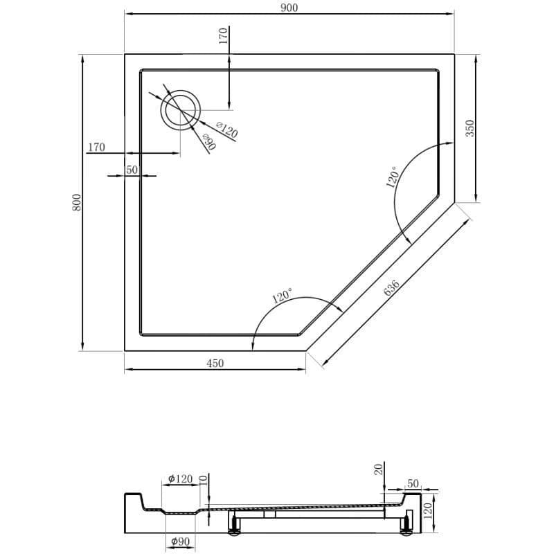 MEXEN - Flow+ päťboká sprchová vanička ľavá 90 x 80, čierna mat 46P708090LH 2