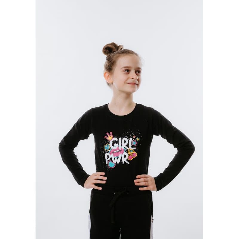 Dievčenské tričko s dlhým rukávom AUTHORITY KIDS T-POWER black 3