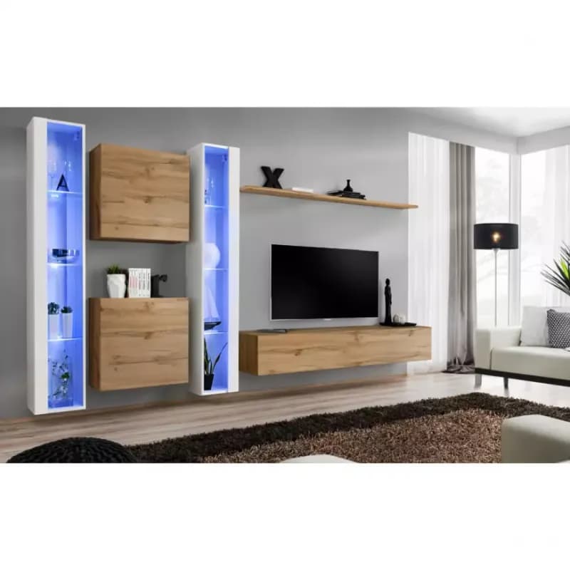 Obývacia stena Switch XVI Sklo +LED Biely/Wotan 1