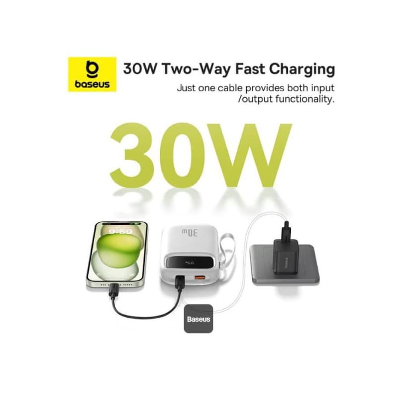Baseus power banka Qpow 10000mAh 30W biela s USB-C káblom 2