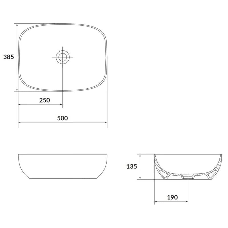 CERSANIT - Umývadlo na dosku LARGA Rectangular biela mat (50x38) K677-016 3