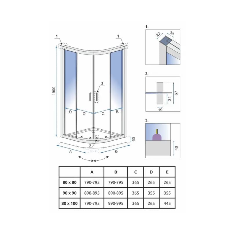 Rea Look, štvrťkruhový sprchovací kút 80x80x190 cm, 5mm číre sklo, chrómový profil, REA-K7904 6