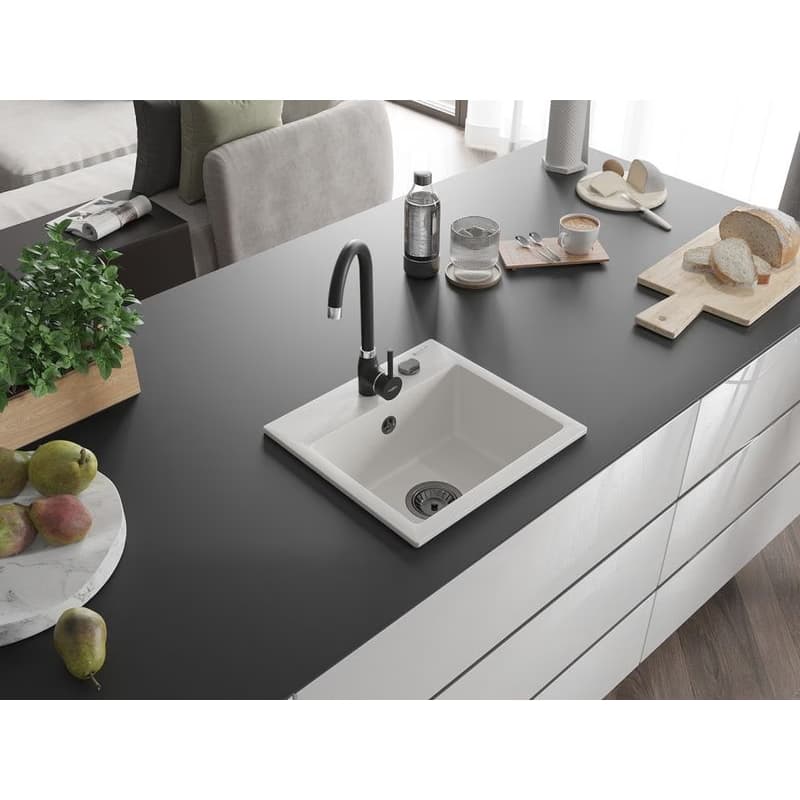 MEXEN/S MEXEN/S - Milo granitový drez 1 435 x 410 mm, biela, + sifón grafit 6505441000-20-B 2