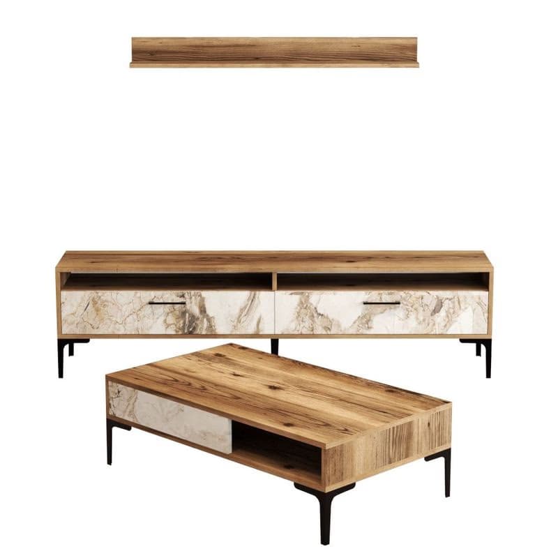 Living Room Furniture Set Istanbul - Walnut, White Marble 2