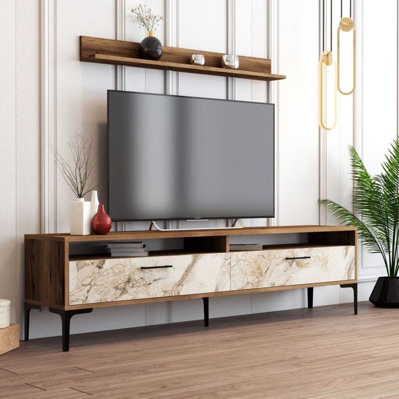 Living Room Furniture Set Istanbul - Walnut, White Marble 5