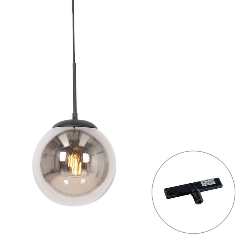 Art Deco závesná lampa čierna s dymovým sklom vrátane 1-fázového koľajnicového adaptéra - Slimline Flore