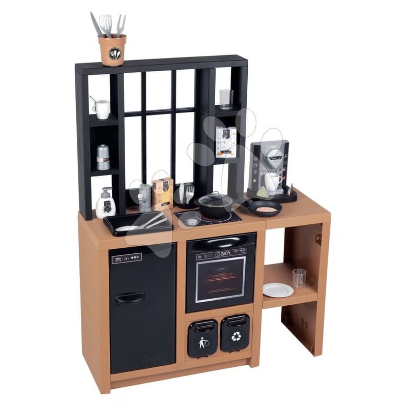 Kuchynka moderná Loft Industrial Kitchen Smoby s kávovarom a funkčnými spotrebičmi a 32 doplnkami 50 cm pracovná doska