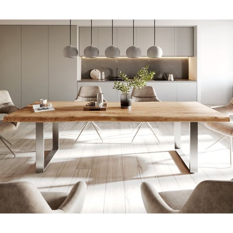 Jedálenský stôl Edge 280x100 cm XL akácia prírodná nerezová oceľ úzky 2