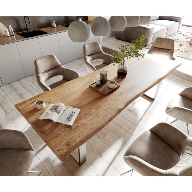 Jedálenský stôl Edge 280x100 cm XL akácia prírodná nerezová oceľ úzky 4