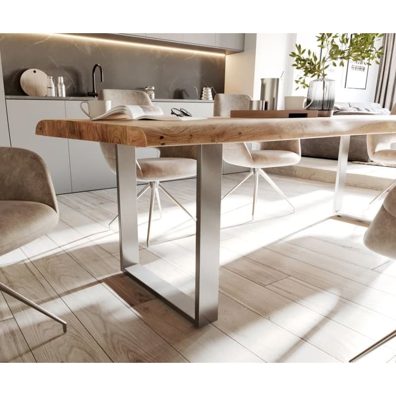 Jedálenský stôl Edge 280x100 cm XL akácia prírodná nerezová oceľ úzky 5