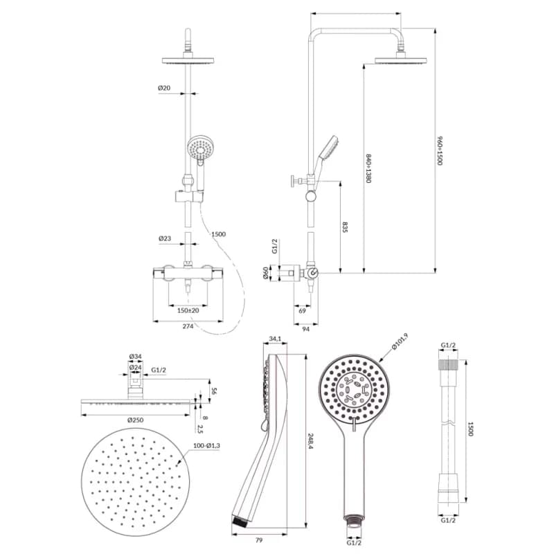 OMNIRES - Y termostatický sprchový stĺp chróm /CR/ Y1244LUXLCR 3