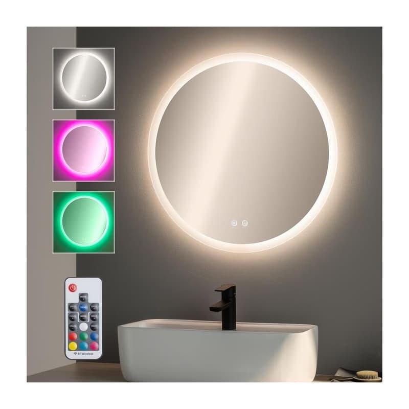 Brilagi-LED RGBW stmievateľné vyhrievané zrkadlo s podsvietením CLARA PRO 19W/230V, priemer 60 cm, IP44 + diaľkové ovládanie FG-GM1108-19W-RGB2 1