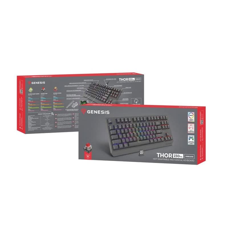 GENESIS herná klávesnica THOR 230/TKL/RGB/Outemu Red/Bezdrôtová USB + Bluetooth/US layout/Čierna 5