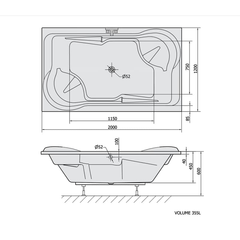 POLYSAN - DUO obdĺžniková vaňa s konštrukciou 200x120x45cm, biela 16211 2