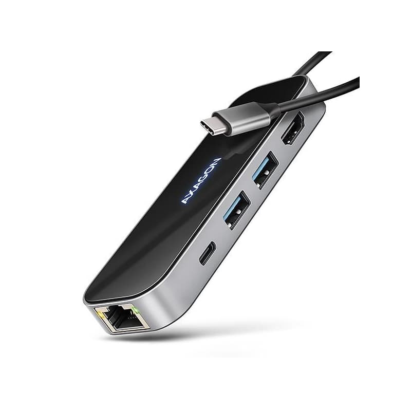 AXAGON HMC-6GLN, USB 5Gbps húb, 2x USB-A, USB-C, HDMI 4k/60Hz, RJ-45 GLAN, PD 100W, kábel USB-C 20cm 1