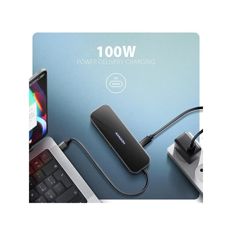 AXAGON HMC-6GLN, USB 5Gbps húb, 2x USB-A, USB-C, HDMI 4k/60Hz, RJ-45 GLAN, PD 100W, kábel USB-C 20cm 4