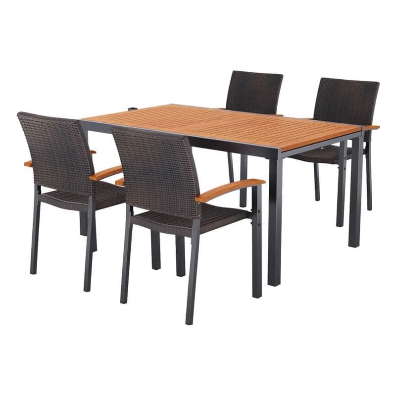 LIVARNO® Hliníkový záhradný stôl Valencia, 143 – 194,5 x 90 x 74 cm + Stohovateľná stolička Valencia, hnedá, 4 kusy 1