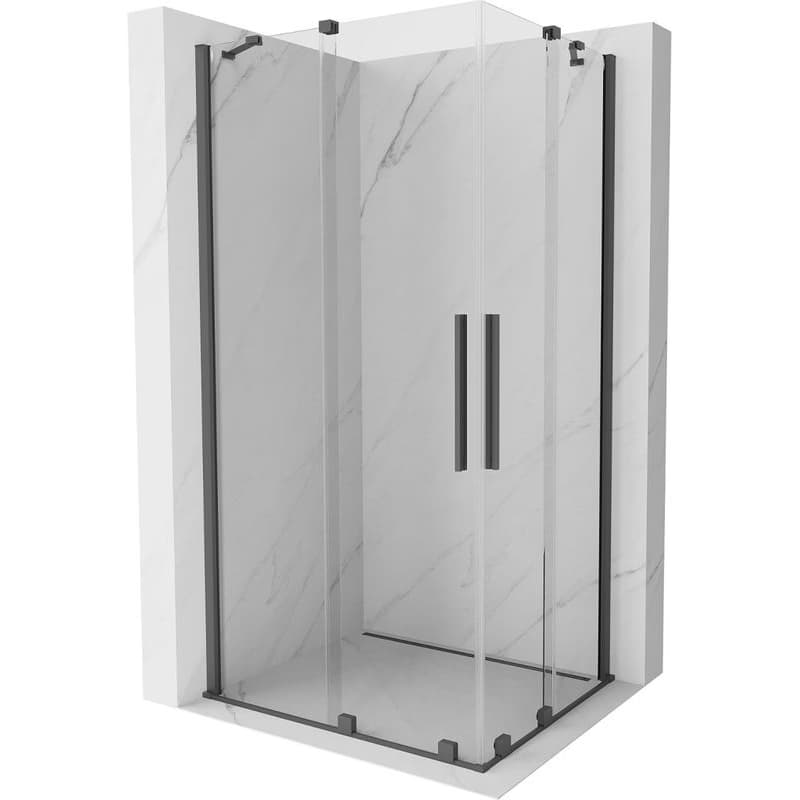 MEXEN/S - Velar Duo štvorcový sprchovací kút 90 x 80, transparent, šedá kartáčovaná 871-090-080-02-66