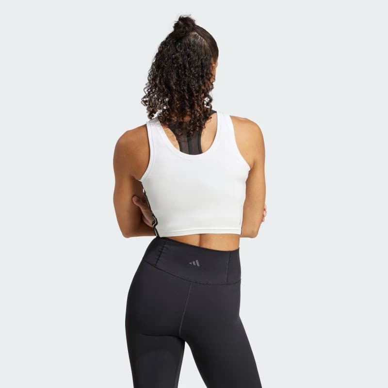 Dámske tréningové tielko ADIDAS WE 3S CROP TANK WHITE BLACK 3