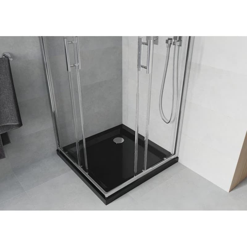 MEXEN/S - Rio štvorcový sprchovací kút 80 x 80, transparent, chróm + vanička so sifónom Flat, čierny 860-080-080-01-00-4070 5