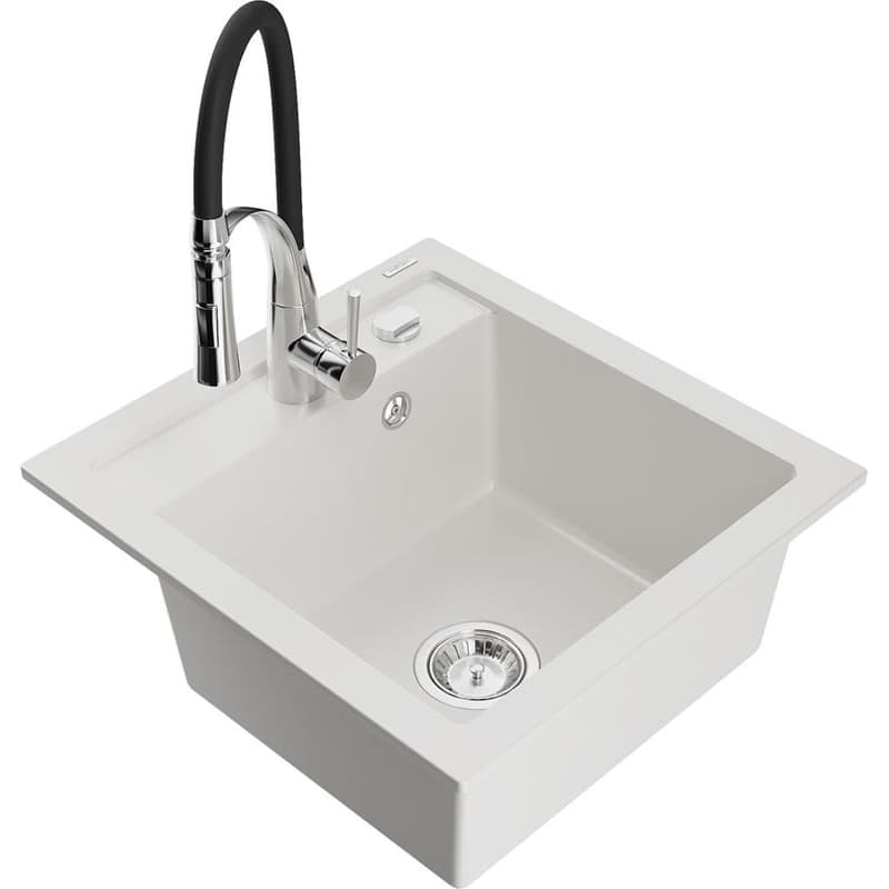 MEXEN/S MEXEN/S - Vito granitový drez 1-miska vrátane batérie Aster, biela 6503-20-73450-07