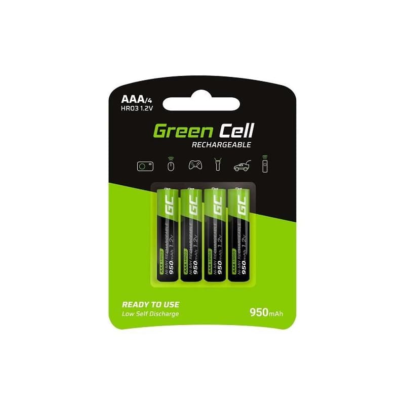 Green Cell Rechargeable Batteries 4x AAA HR03 950mAh 1