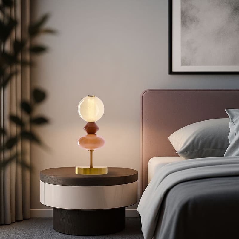 FLORES lampka stołowa mosiężny+brązowy 10W LED 3000K klosz biały 1