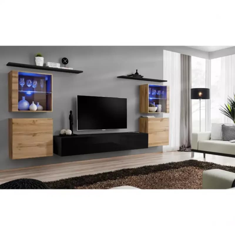 Obývacia stena Switch Sklo +LED XIV Wotan/čierna 1