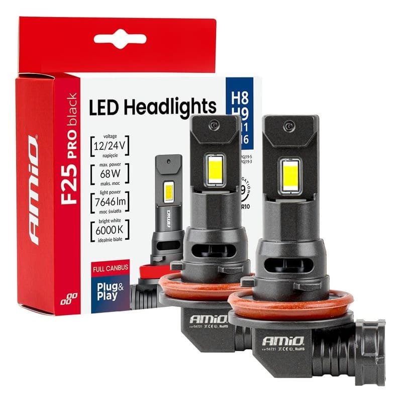 LED žiarovky hlavného svietenia Séria F25 PRO BLACK FULL CANBUS H8 H9 H11 H16 68W 12V 24V AMIO-04721 1