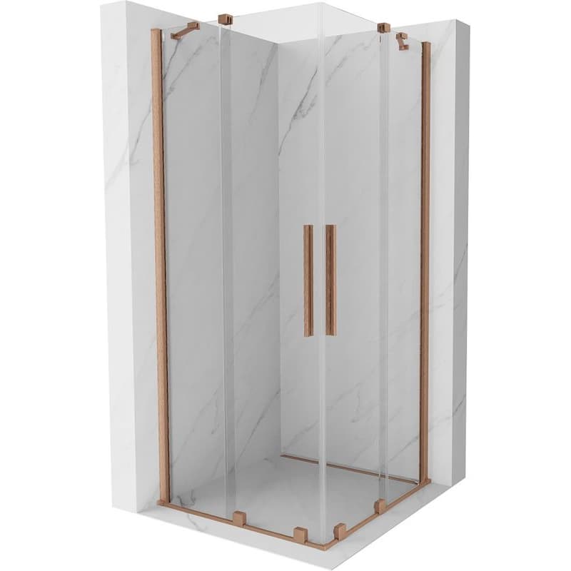 MEXEN/S - Velar Duo štvorcový sprchovací kút 80 x 80, transparent, meď kartáčovaná 871-080-080-02-65