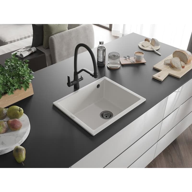 MEXEN/S MEXEN/S - Pedro granitový drez 1-miska 560 x 460 mm, biela, sifón čierna 6508561000-20-B 2