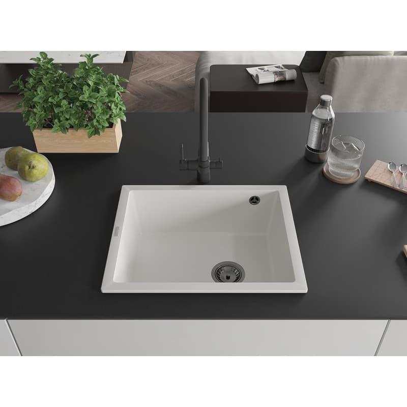 MEXEN/S MEXEN/S - Pedro granitový drez 1-miska 560 x 460 mm, biela, sifón čierna 6508561000-20-B 3
