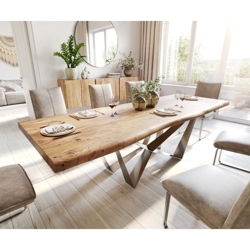 Jedálenský stôl Edge 260x100 XL akácia prírodná Spider plochá oceľ 1