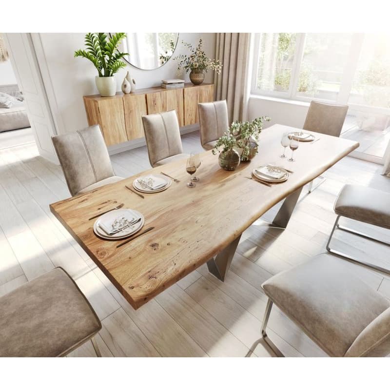 Jedálenský stôl Edge 260x100 XL akácia prírodná Spider plochá oceľ 5