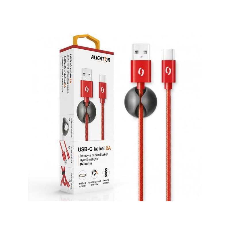 ALIGATOR PREMIUM Dátový kábel 2A, USB-C červená 1