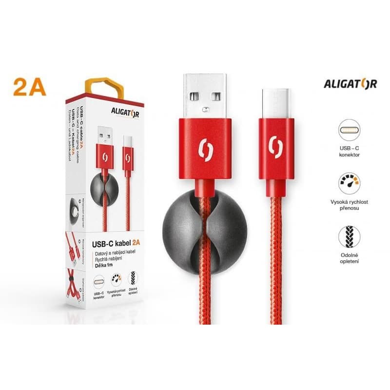 ALIGATOR PREMIUM Dátový kábel 2A, USB-C červená 4