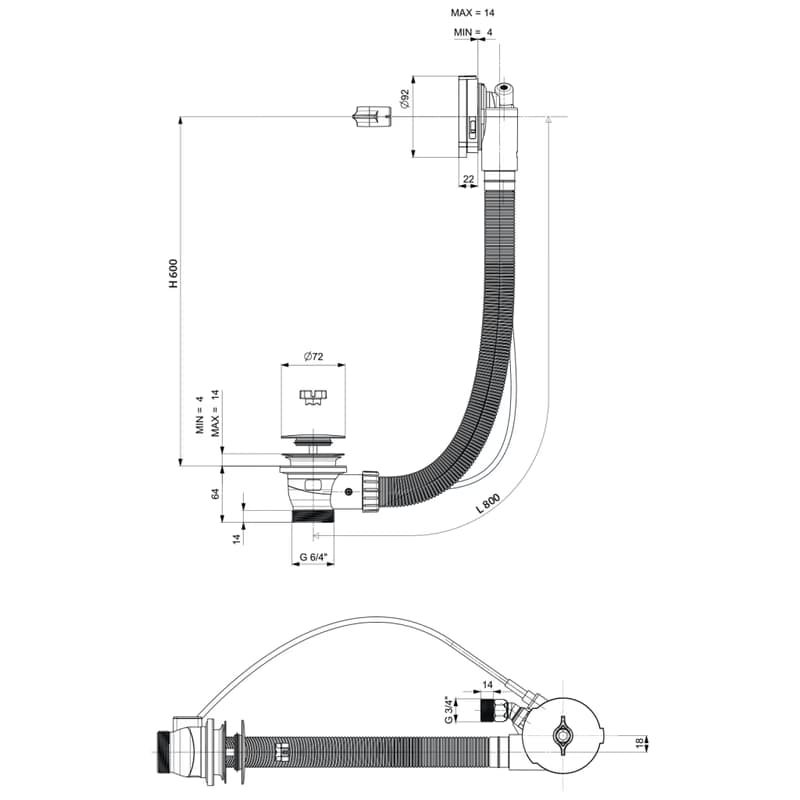 Polysan Vaňový sifón s napúšťaním, 80 cm, matná čierna 71853.21 2